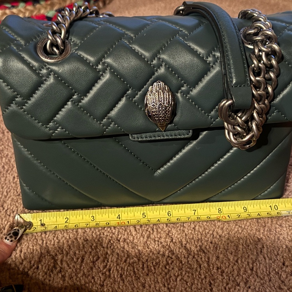 Kurt Geiger Dusky Green Quilted Leather Chain Shoulder Bag - Picture 5 of 10
